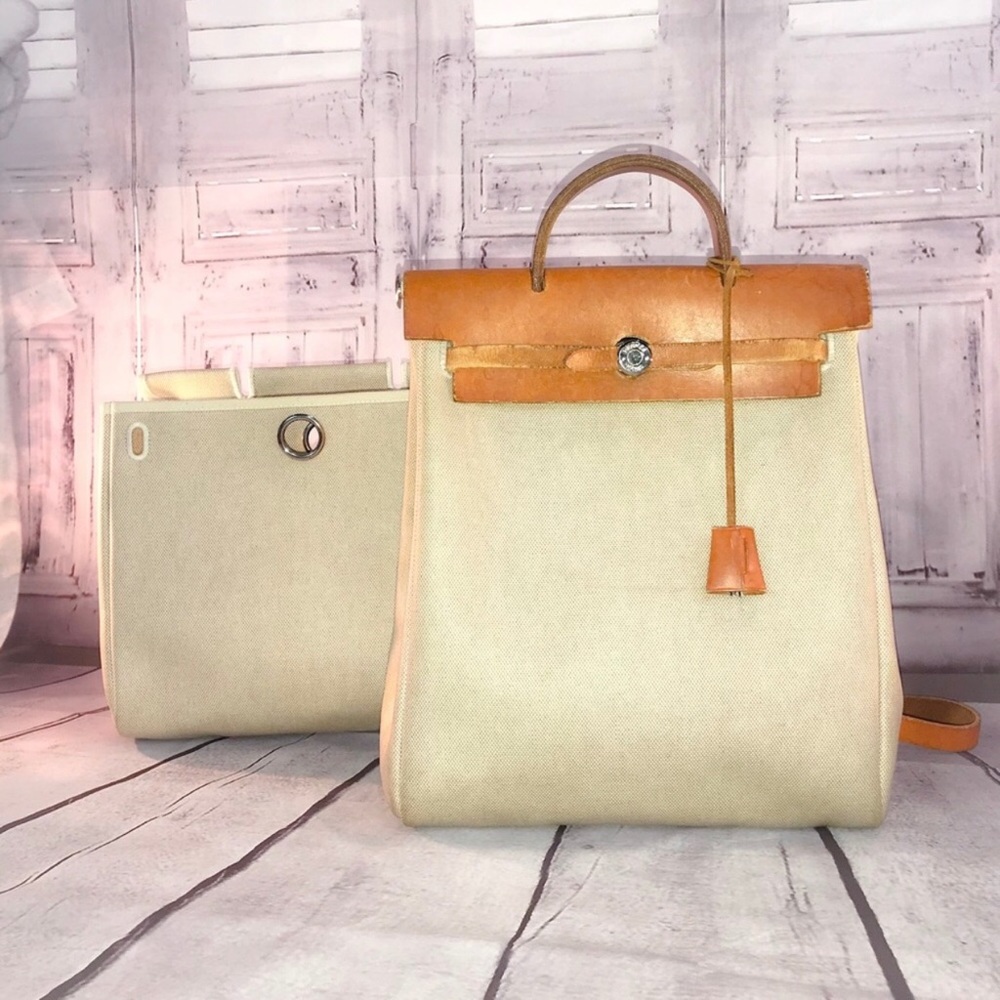 Authentic Hermès Toile Herbag Backpack + 2nd Bag